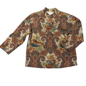 Vintage Silk Club Collection Paisley Bird Print Jacket Blazer‎ Career Size L